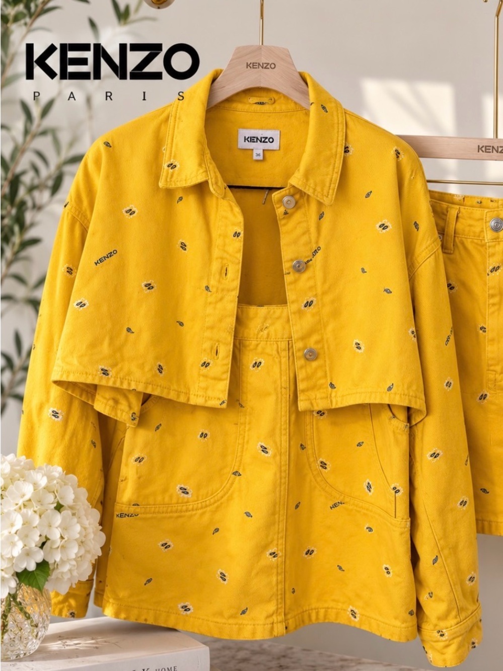KENZO $900 Women's Yellow Denim Jacket and Skirt Set